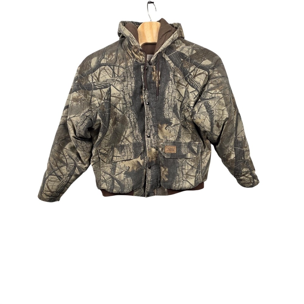 Walls Jacket Mens 2XL Brown Camo Hooded Insulated Canvas Bomber Workwear Hunting